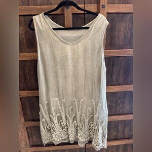 Soft Surroundings Light Beige/gray Embroidered Sleeveless Tunic